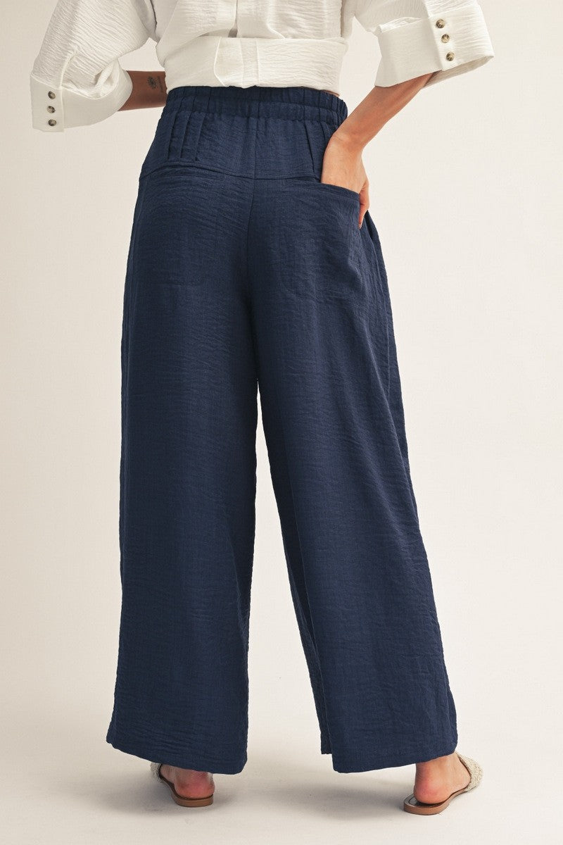 Drawstring Wasit Wide Leg Solid Pants