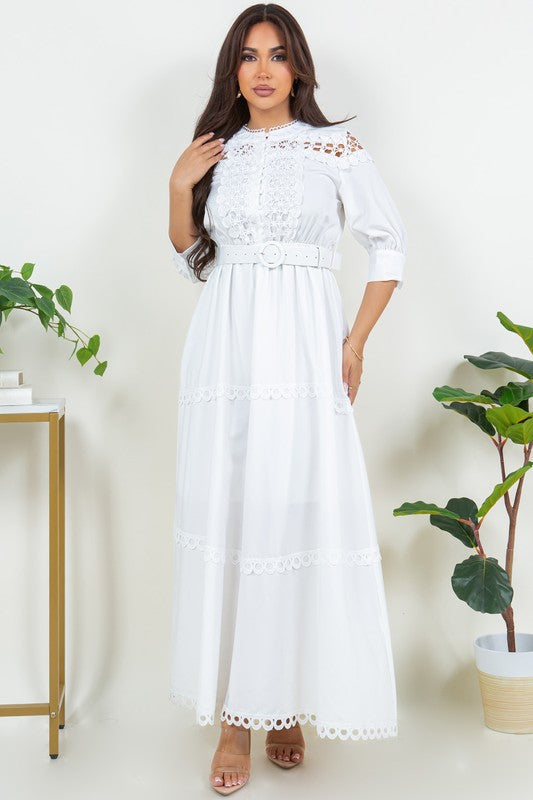 Solid Crochet Elegant Maxi Dress