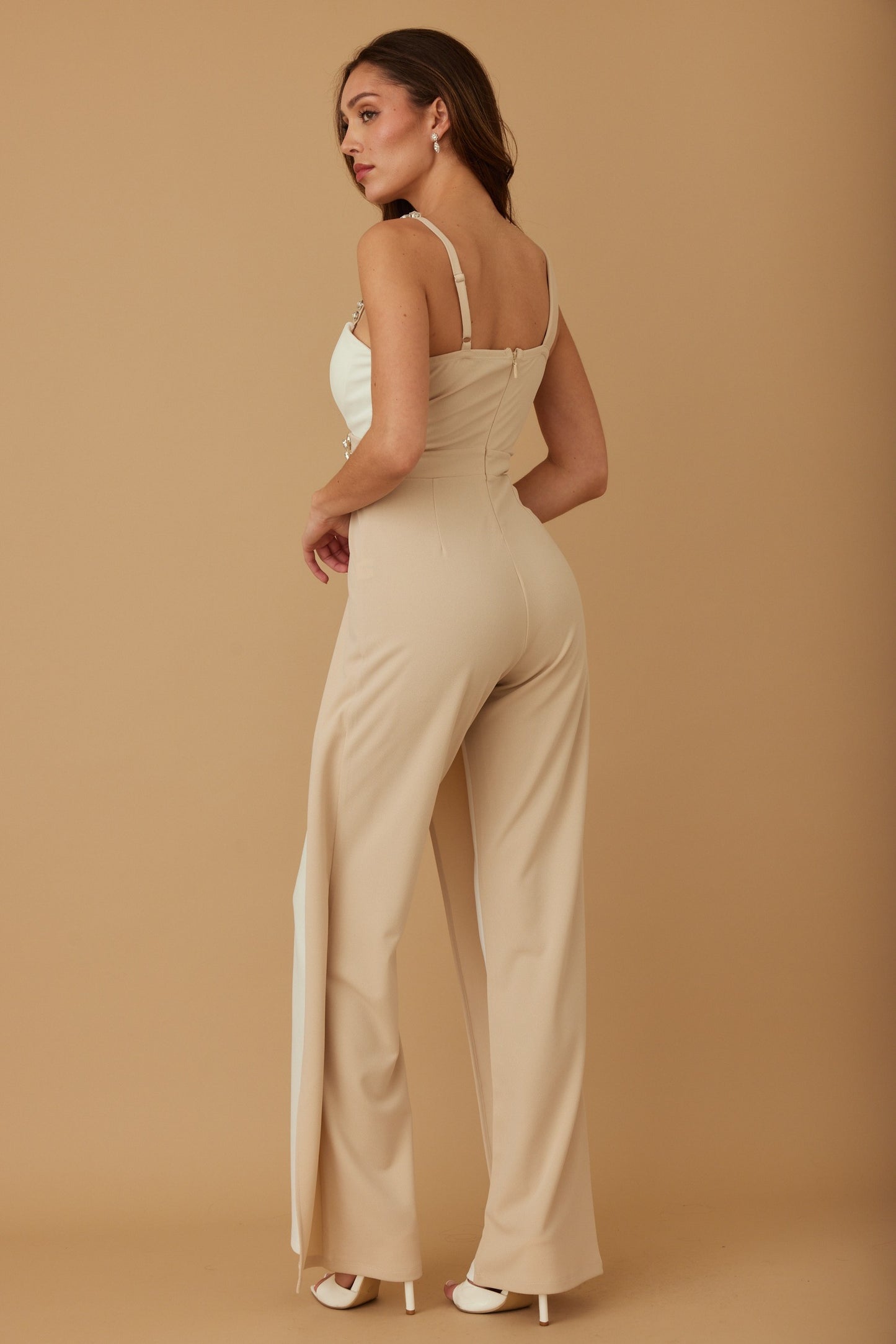 Open Slit Jewel Stone Detail Jumpsuit