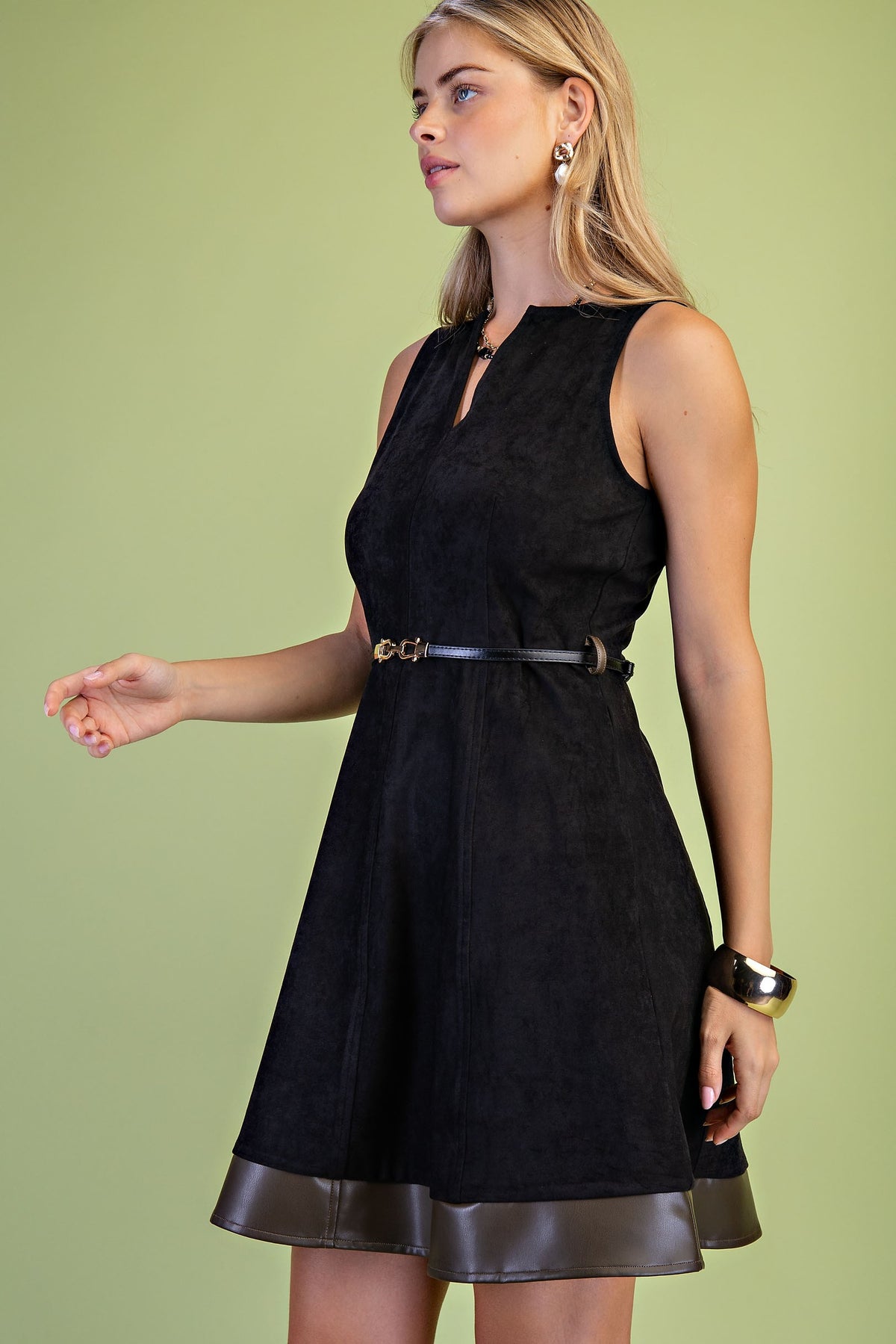 Faux Suede A-line V-neck Dress PRE ORDEN