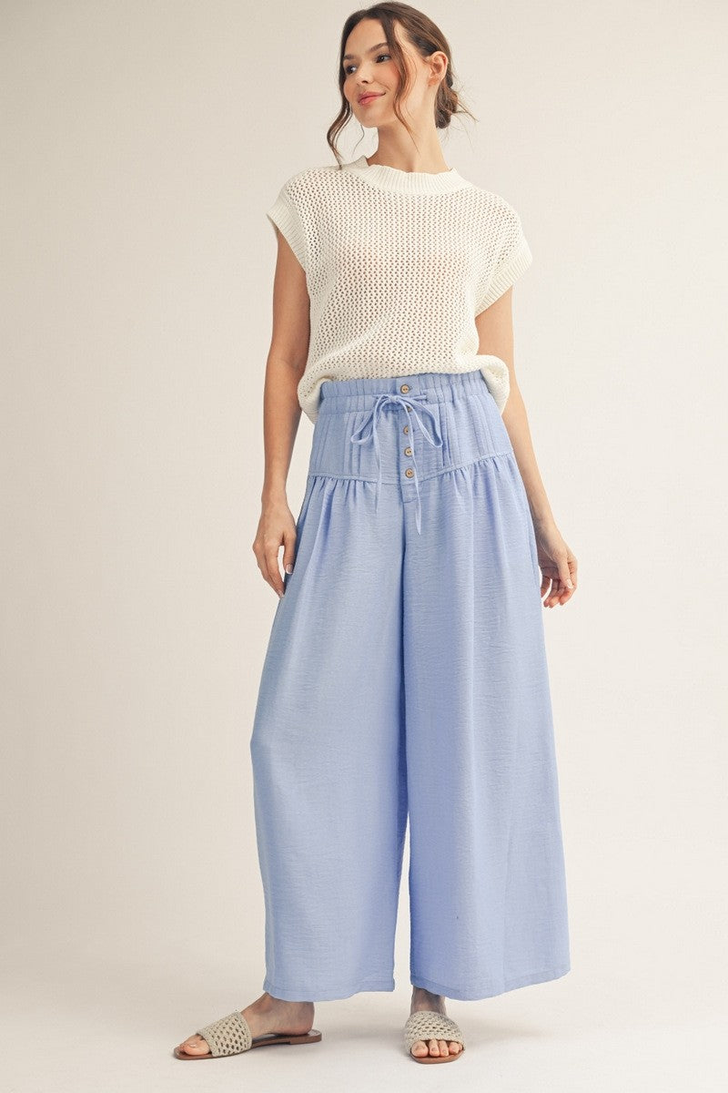 Drawstring Wasit Wide Leg Solid Pants