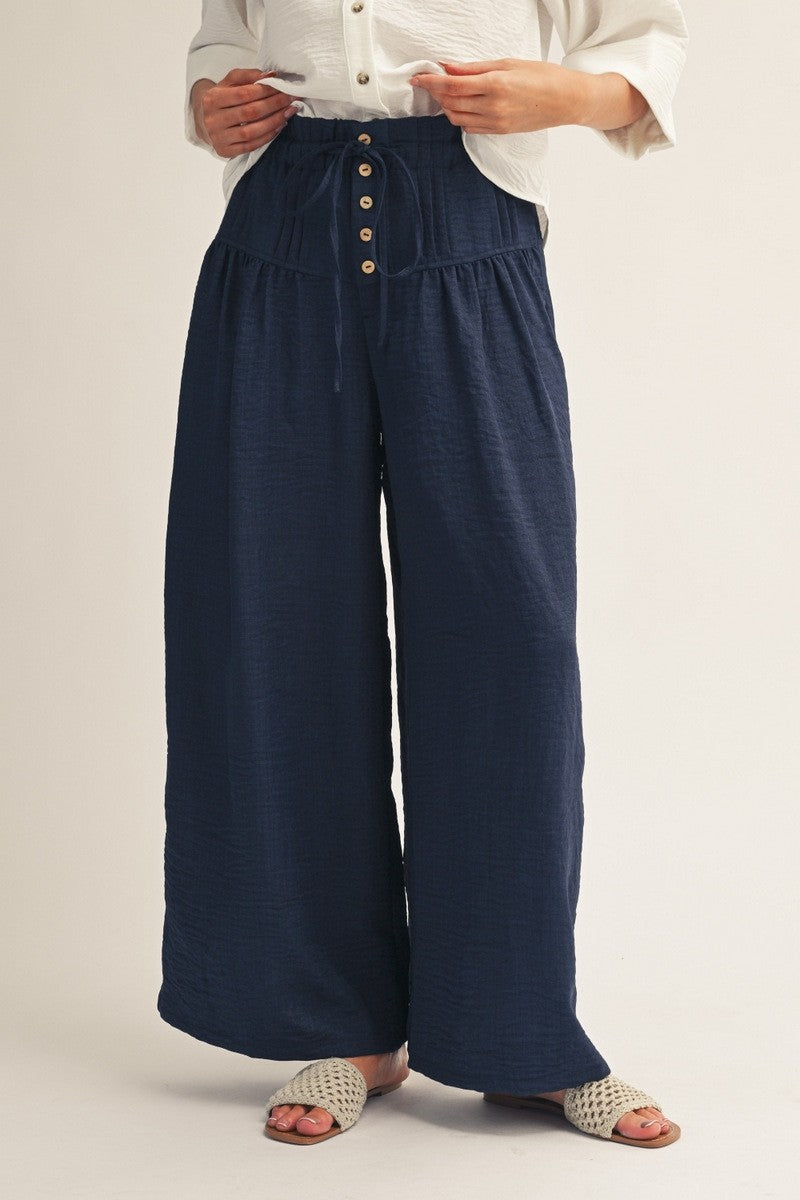 Drawstring Wasit Wide Leg Solid Pants