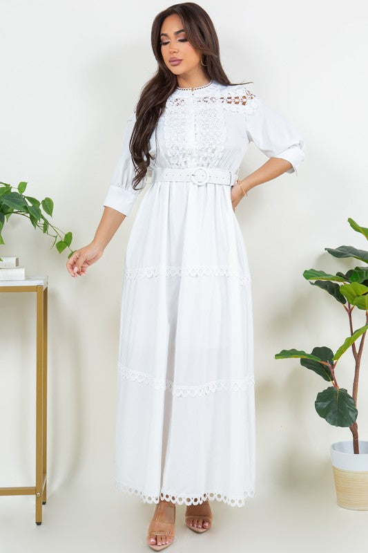 Solid Crochet Elegant Maxi Dress