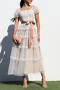 Lace Top Mesh Midi Dress