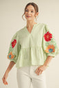 Embroidered Stripe Babydoll Top