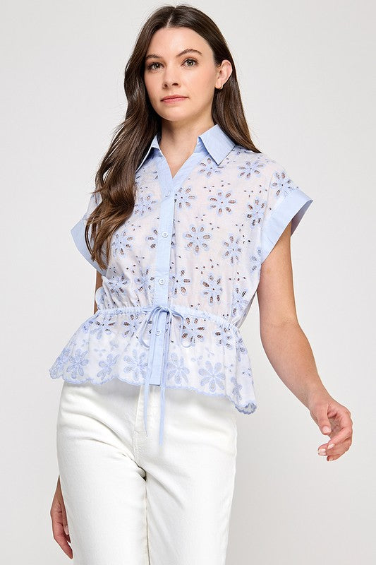 Floral Detail Keyhole Button Shirt