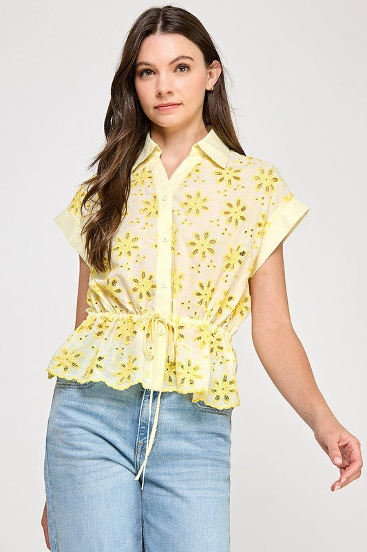 Floral Detail Keyhole Button Shirt