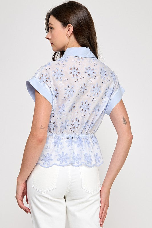Floral Detail Keyhole Button Shirt