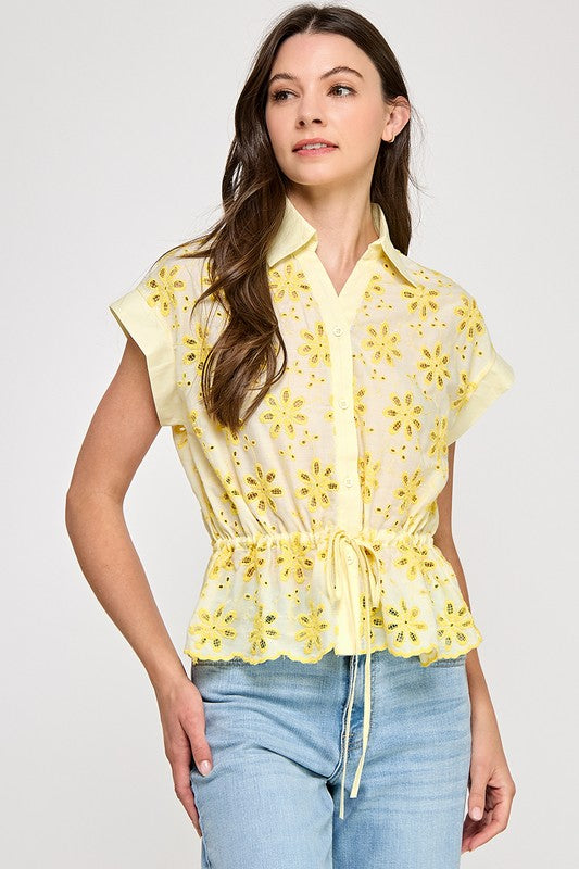 Floral Detail Keyhole Button Shirt