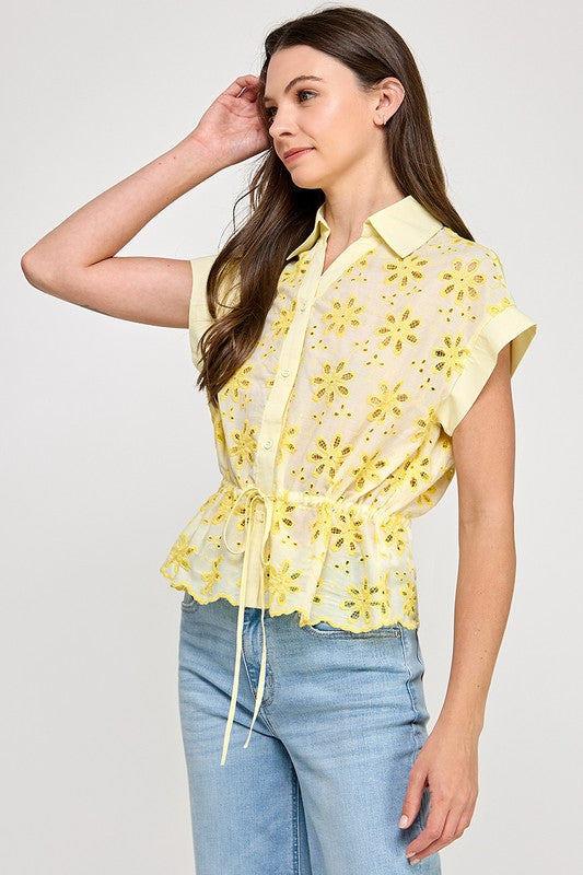 Floral Detail Keyhole Button Shirt