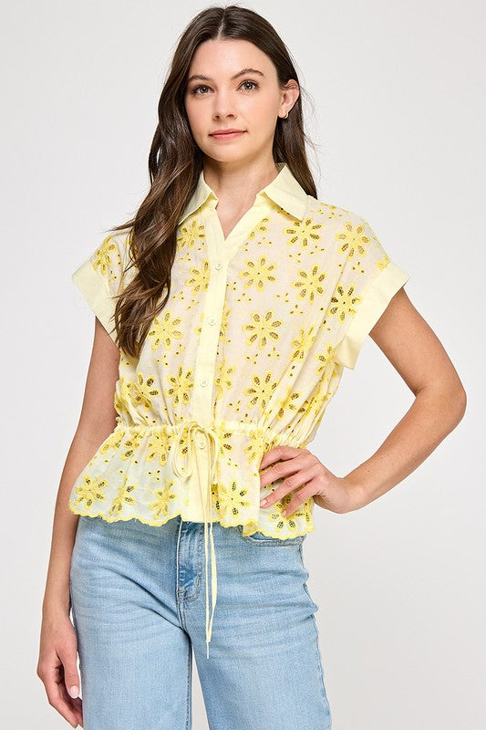 Floral Detail Keyhole Button Shirt