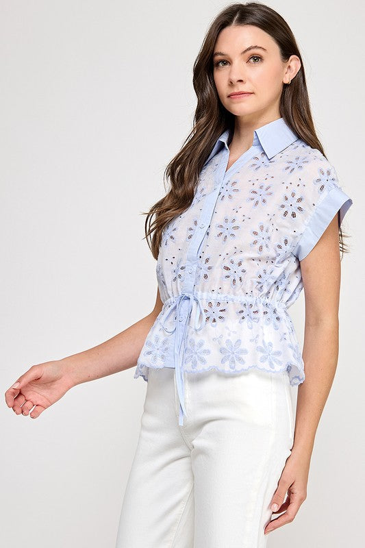 Floral Detail Keyhole Button Shirt