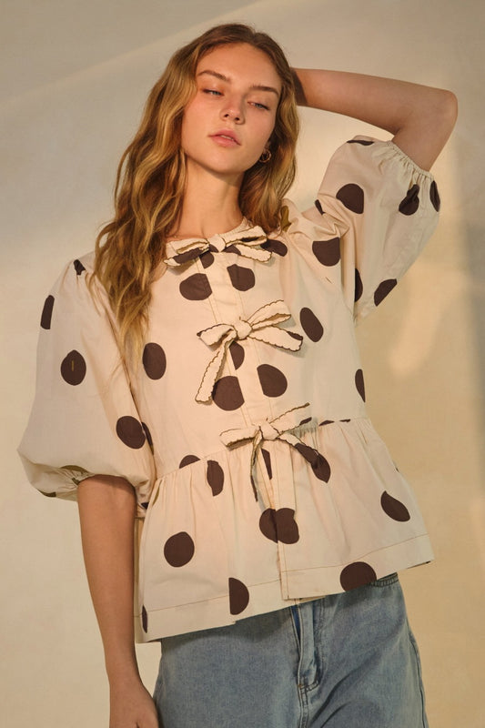 Polka Dot Printed Puffed Sleeve Blouse PRE ORDEN