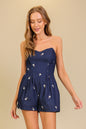 Midnight Bloom Strapless Romper