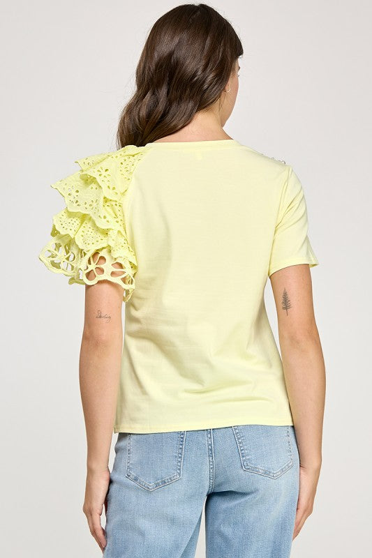 Rhinestone N Ruffle Detail T Shirt
