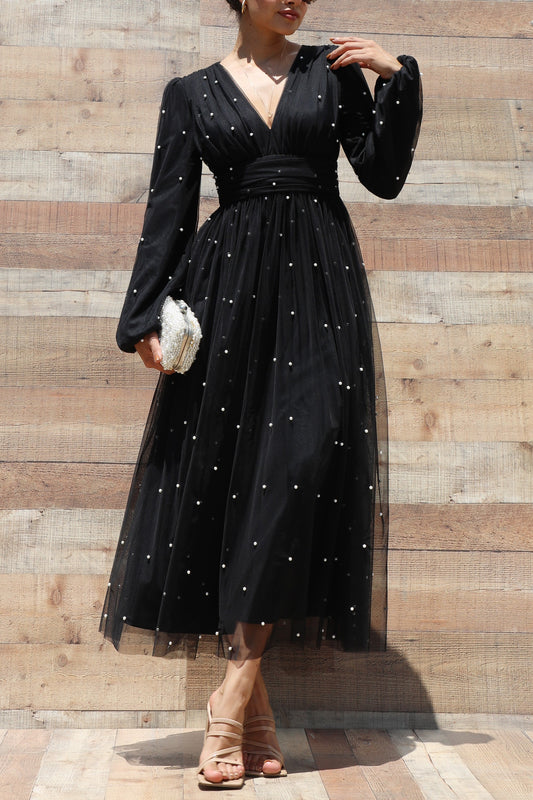 Pearl Mesh Midi Dress