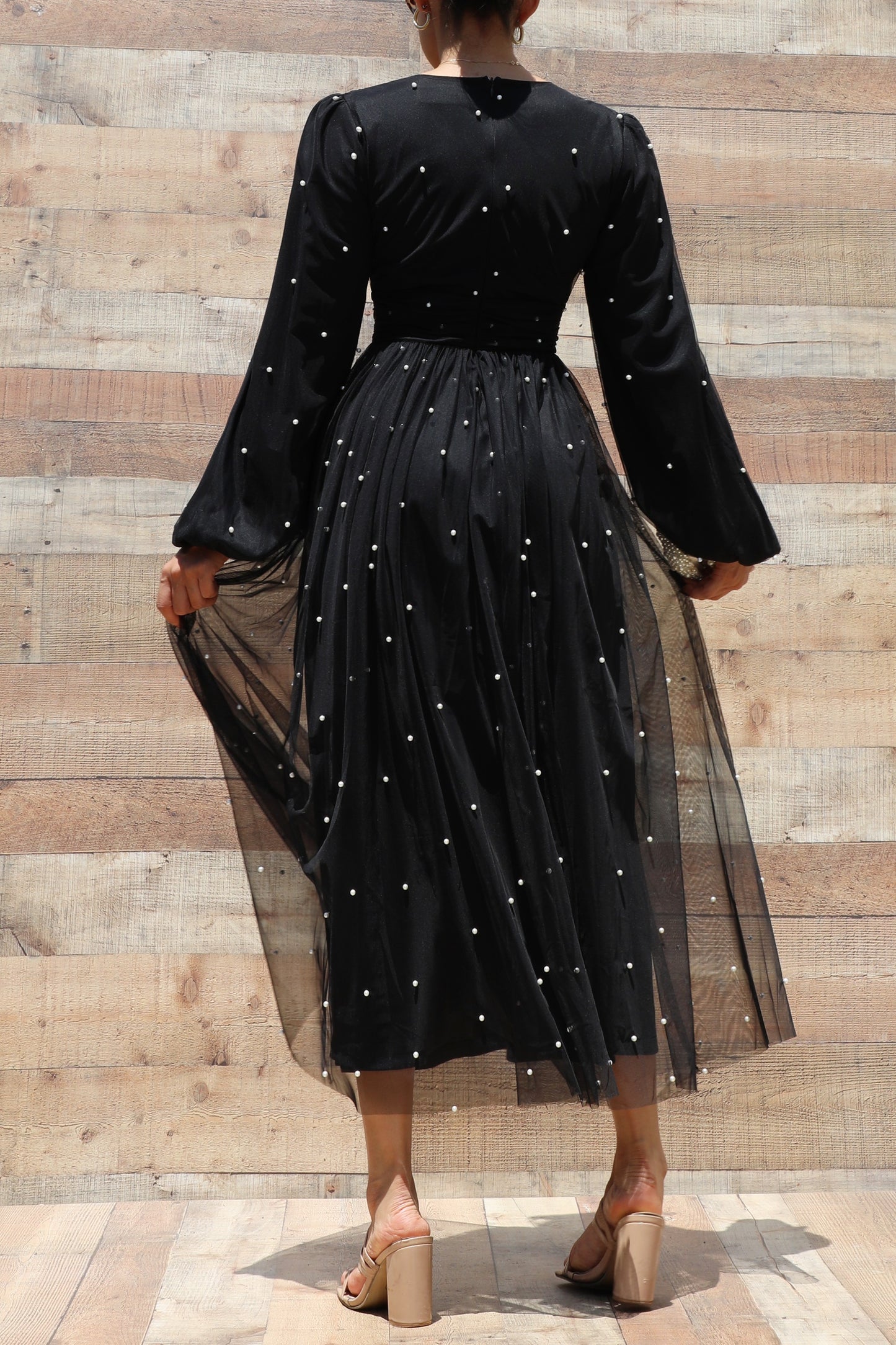 Pearl Mesh Midi Dress