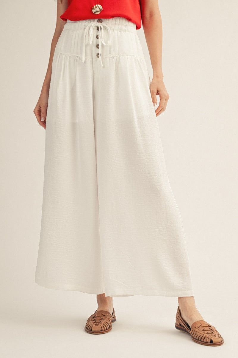 Drawstring Wasit Wide Leg Solid Pants