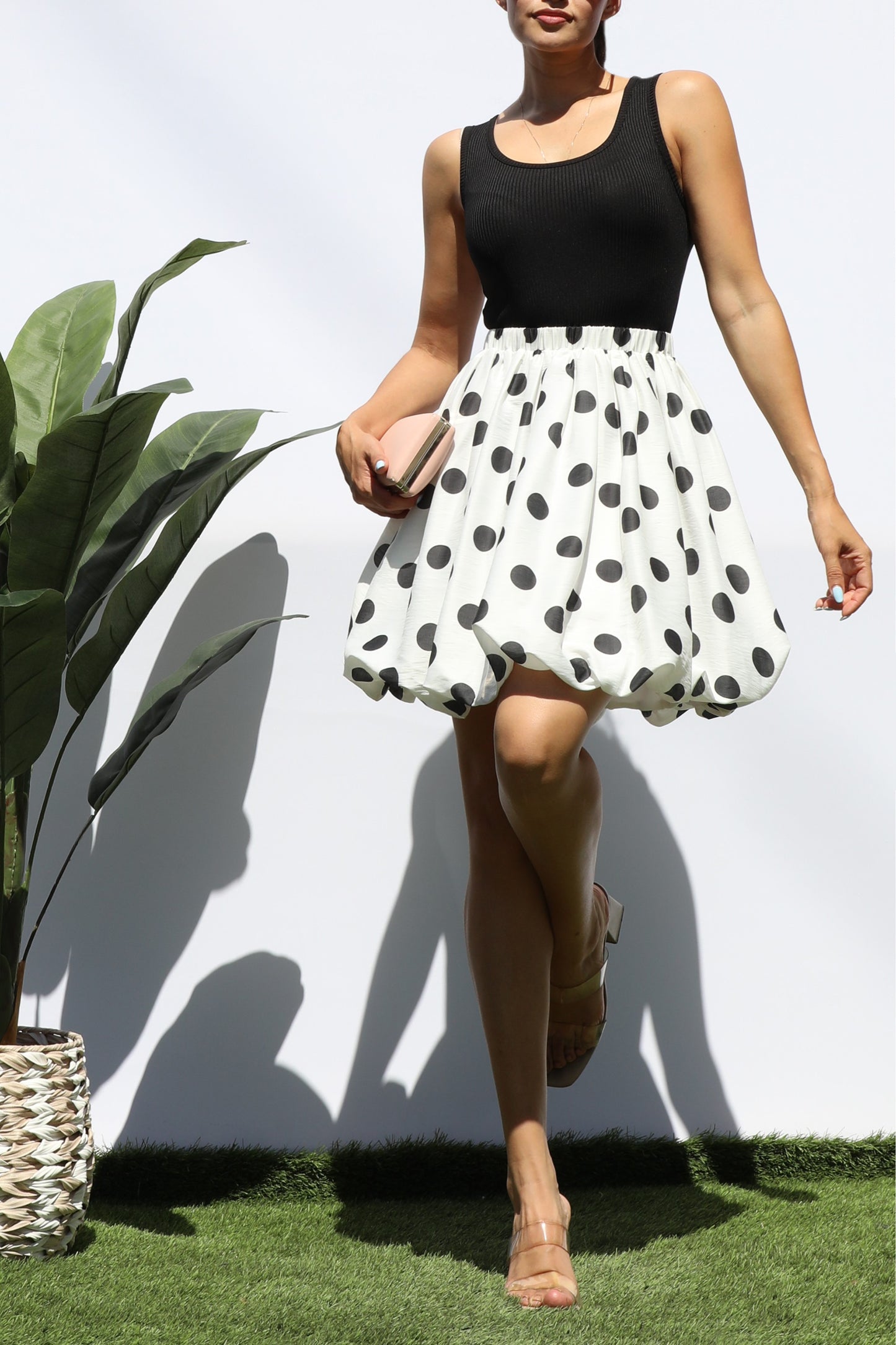 Bubble Hem Polka Dot Print Mini Dress