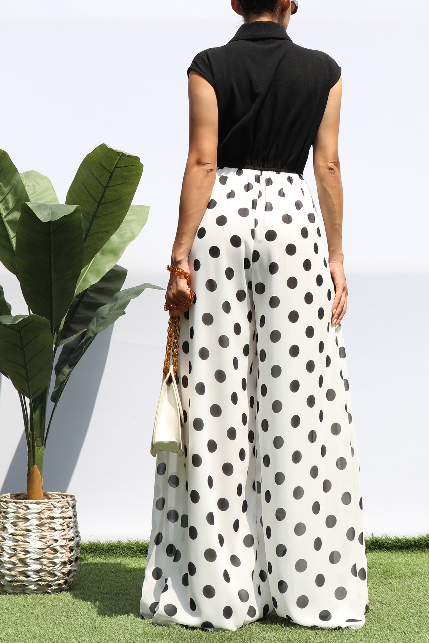 Polka Dot Loose Fit Top Knit Jumpsuit