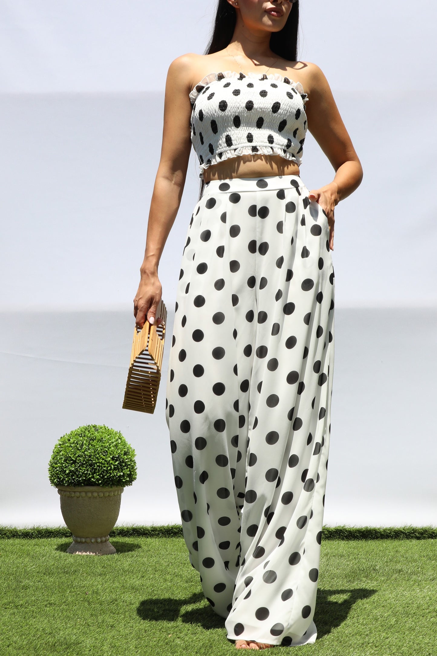 Polka Dot Smocked Top And Pants Set