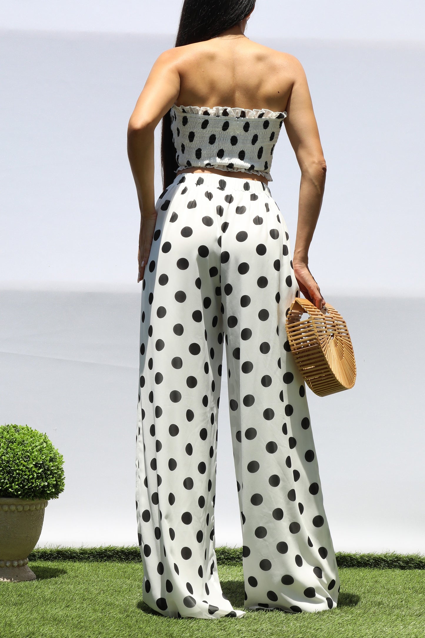 Polka Dot Smocked Top And Pants Set
