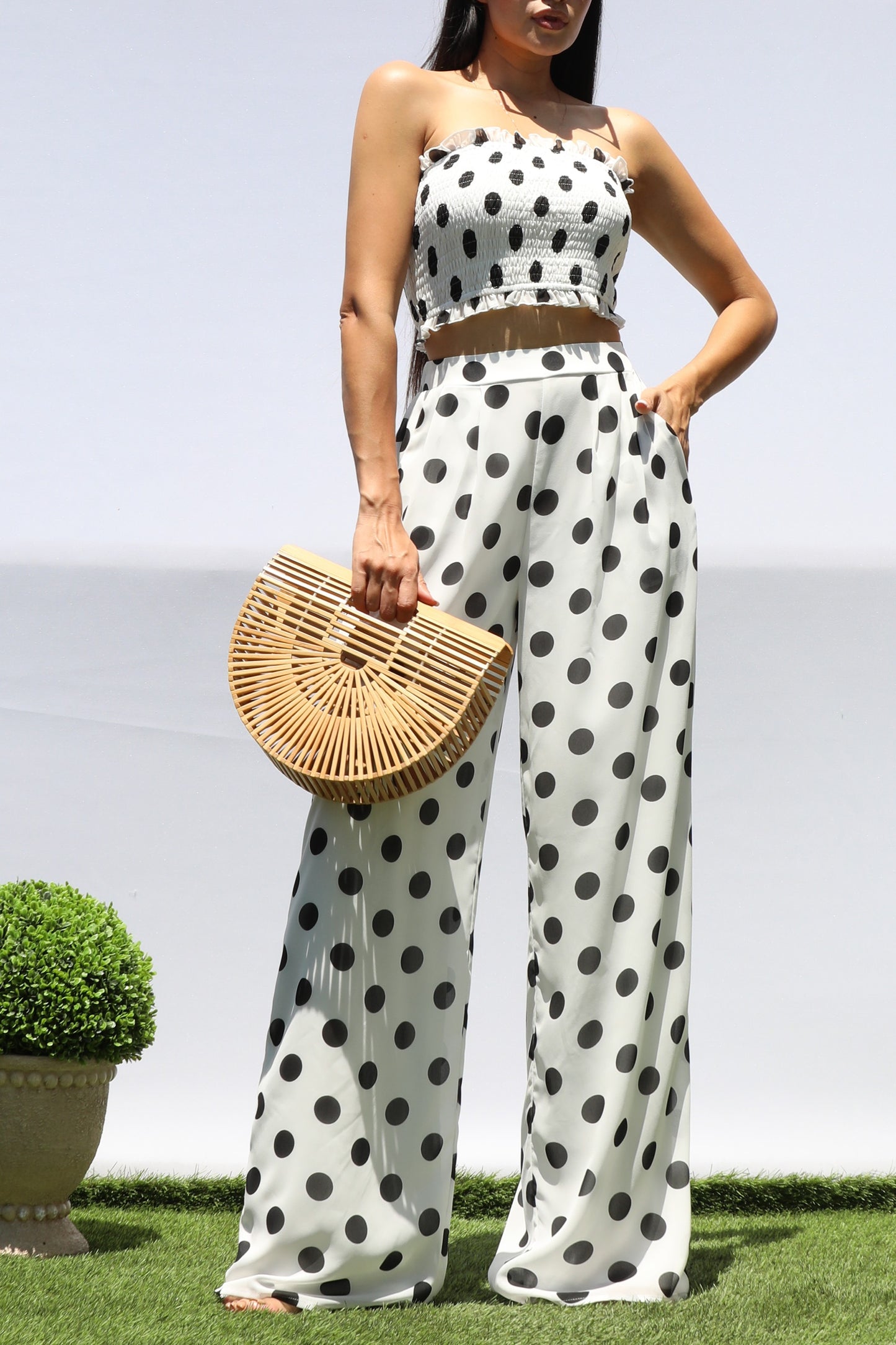 Polka Dot Smocked Top And Pants Set