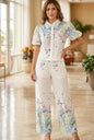 Floral Short Sleeve Blouse And Pant Set