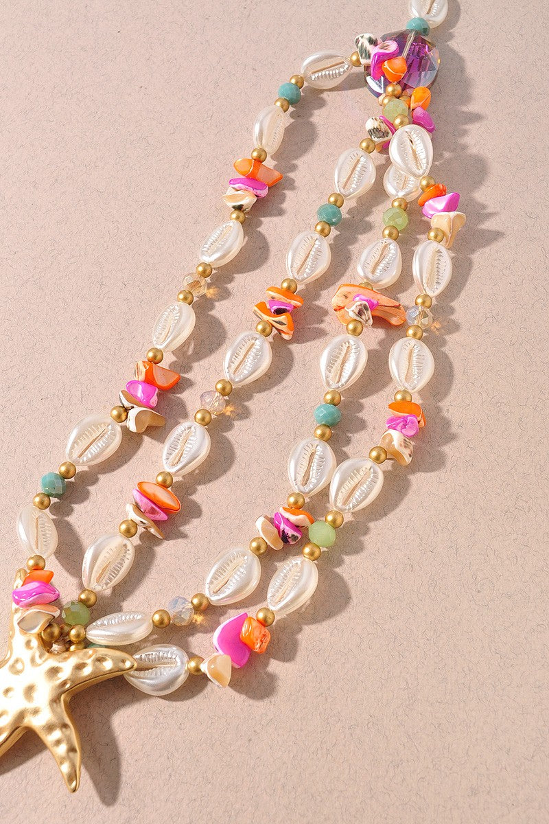 Starfish & Cowrie Shell Statement Necklace & Earring Set