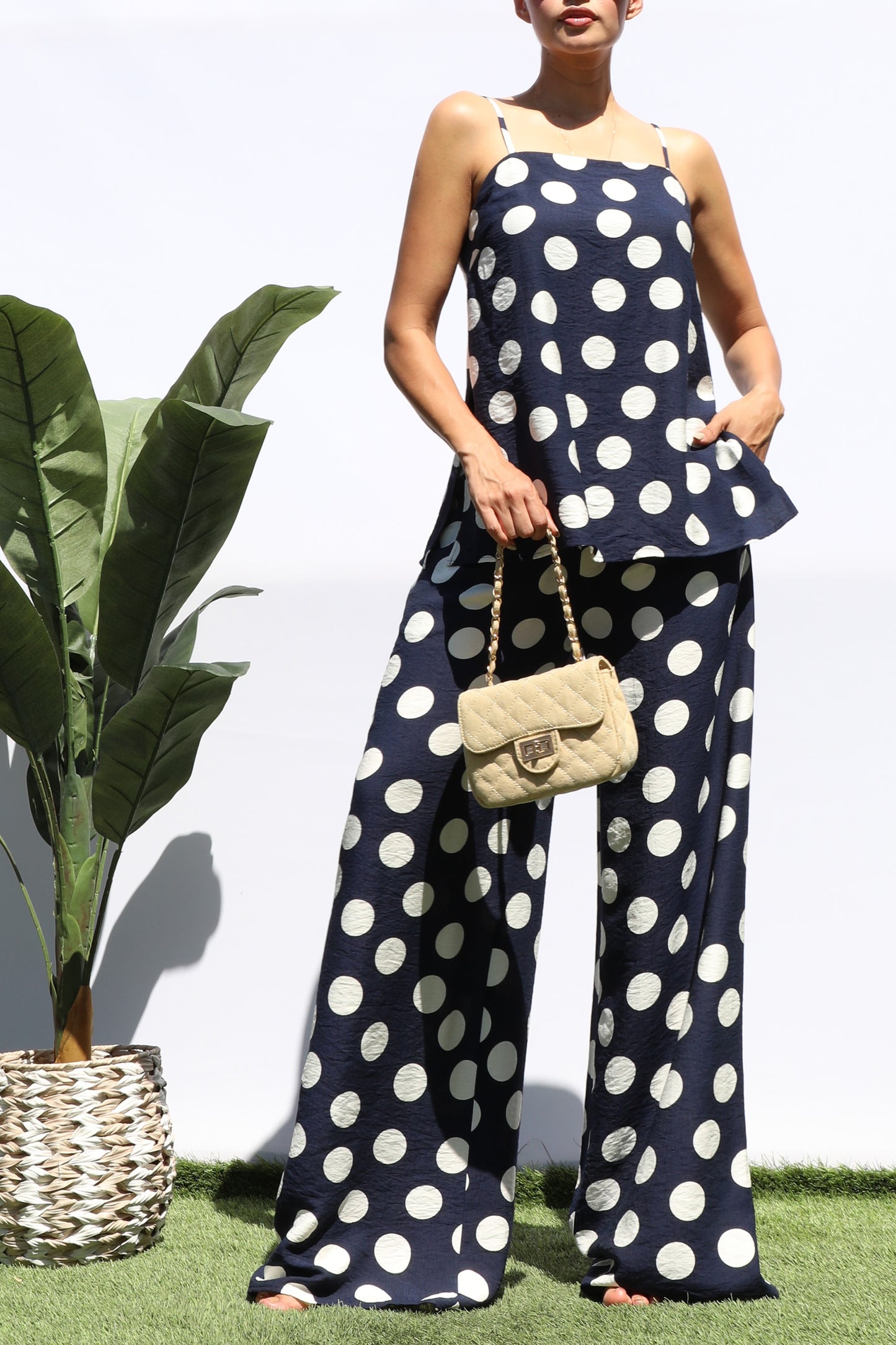 Polka Dot Loose Fit Top And Pants Set