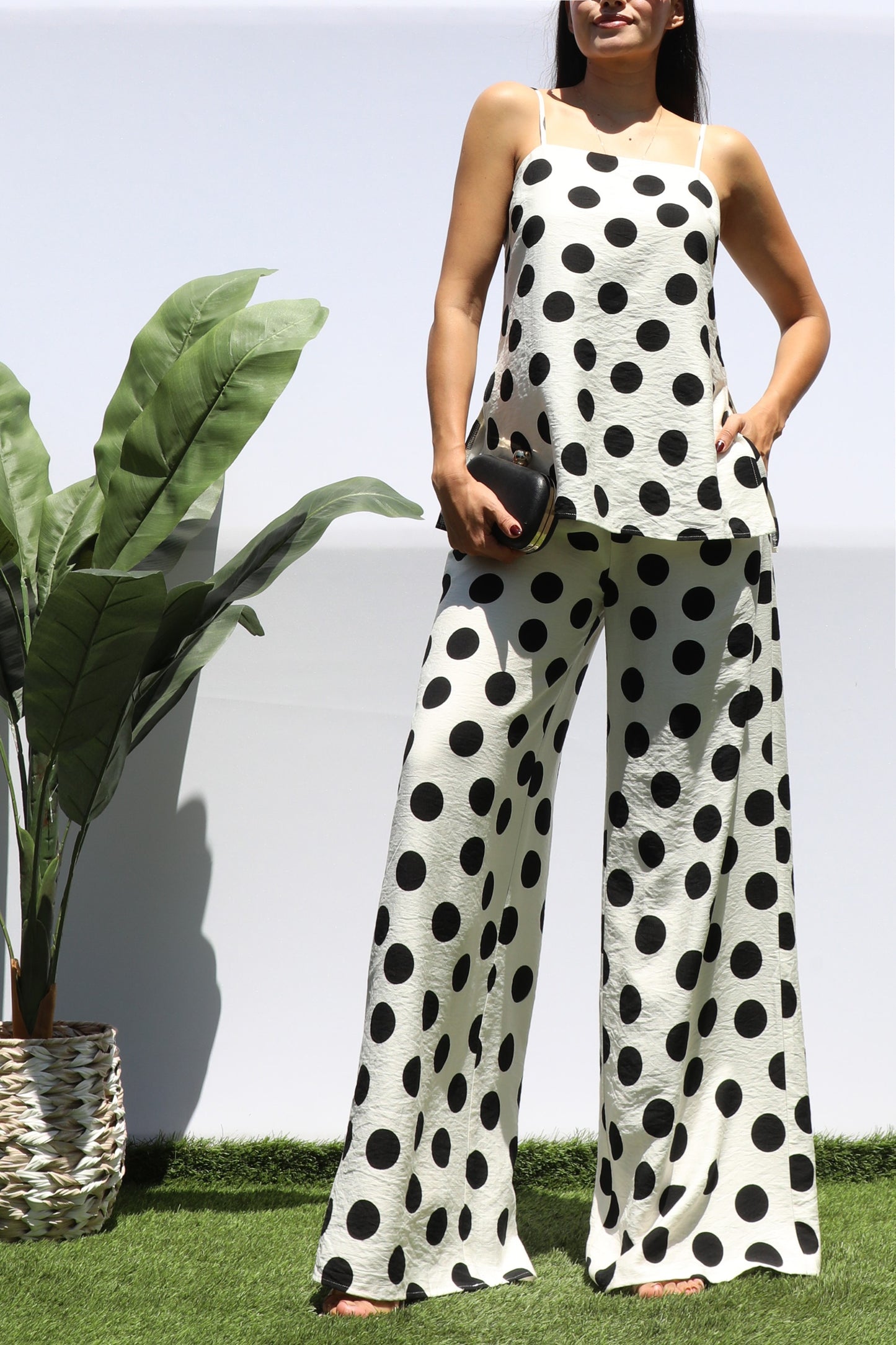 Polka Dot Loose Fit Top And Pants Set