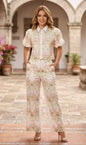 Short Sleeve Lace Blouse And Pants Set
