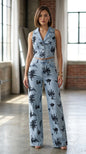 Denim Set With Stretchy And Embroidered
