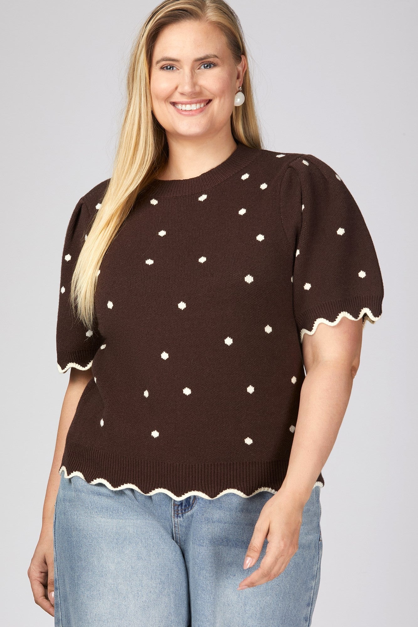 Plus - Scallop Band Polkadot Sweater Top PRE ORDEN