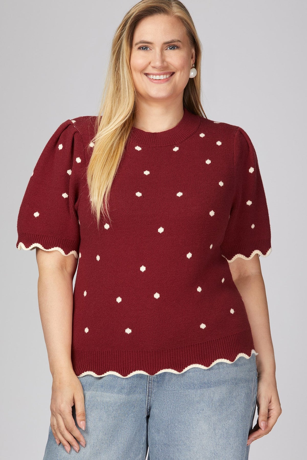 Plus - Scallop Band Polkadot Sweater Top PRE ORDEN