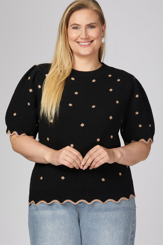 Plus - Scallop Band Polkadot Sweater Top PRE ORDEN