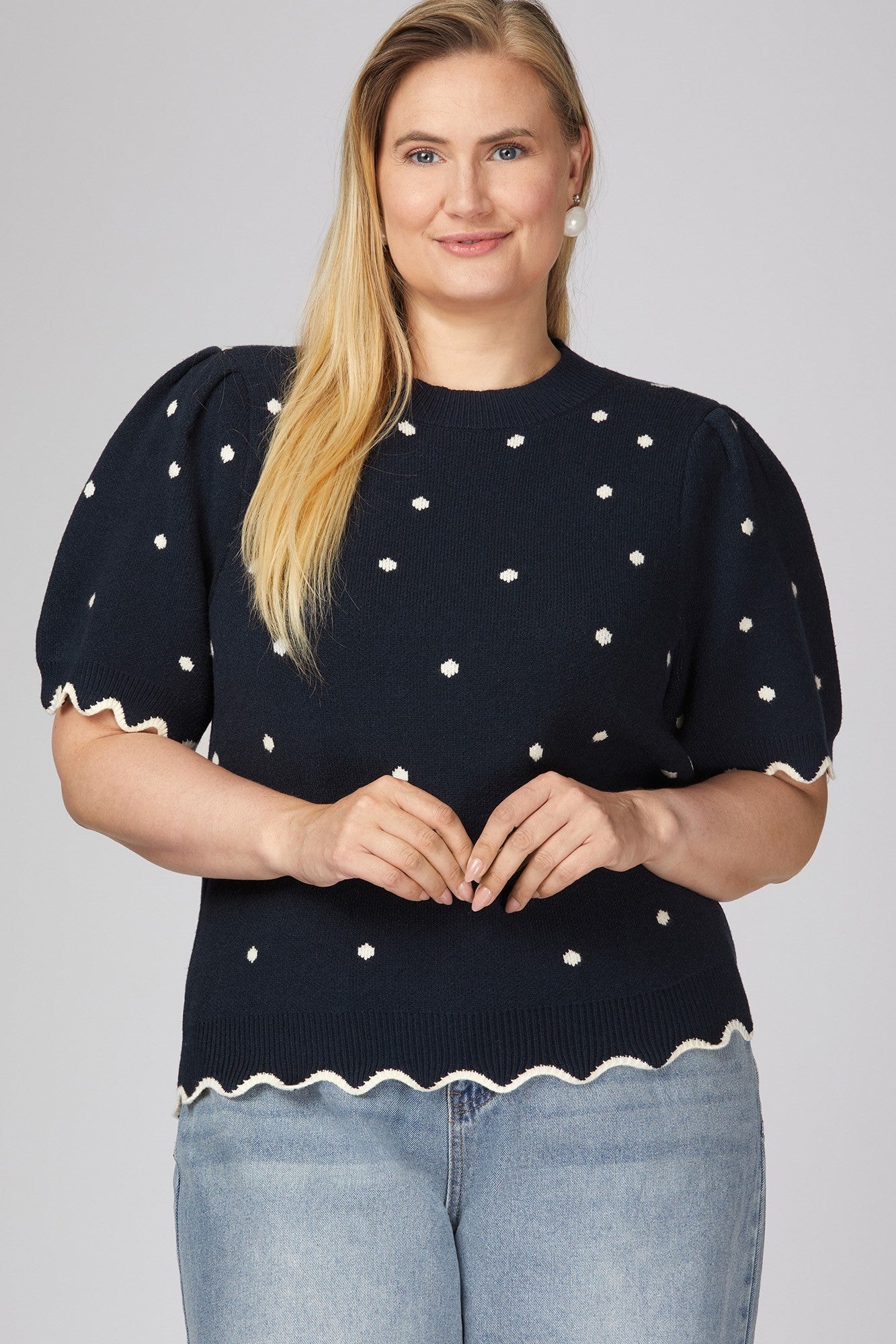 Plus - Scallop Band Polkadot Sweater Top PRE ORDEN