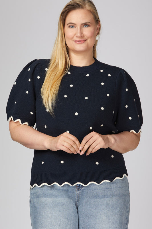 Plus - Scallop Band Polkadot Sweater Top PRE ORDEN