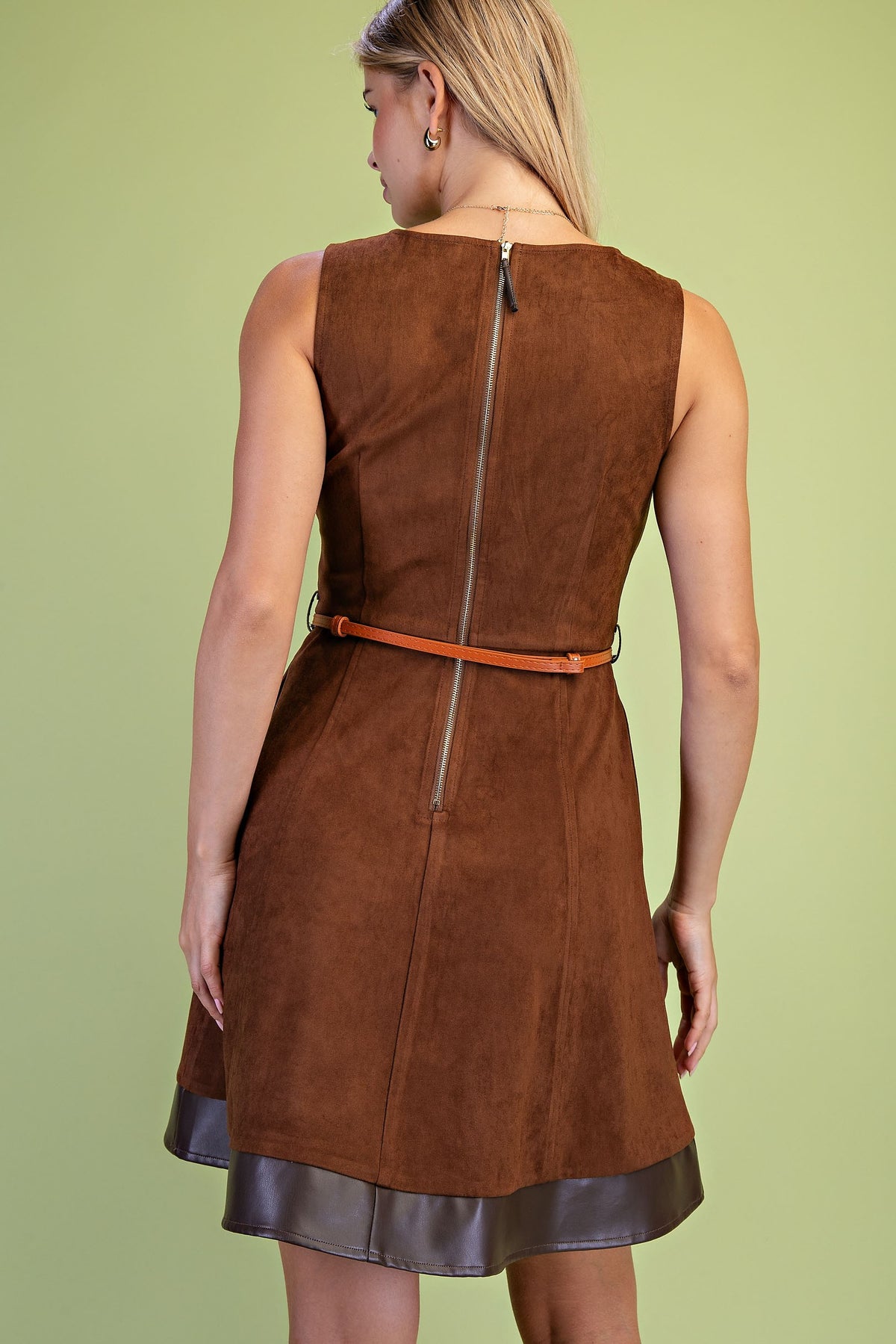 Faux Suede A-line V-neck Dress PRE ORDEN