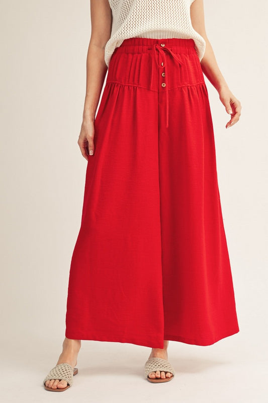 Drawstring Wasit Wide Leg Solid Pants