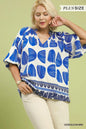 Shell Block Border Print V-Neck Blouse