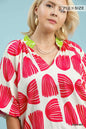 Shell Block Border Print V-Neck Blouse