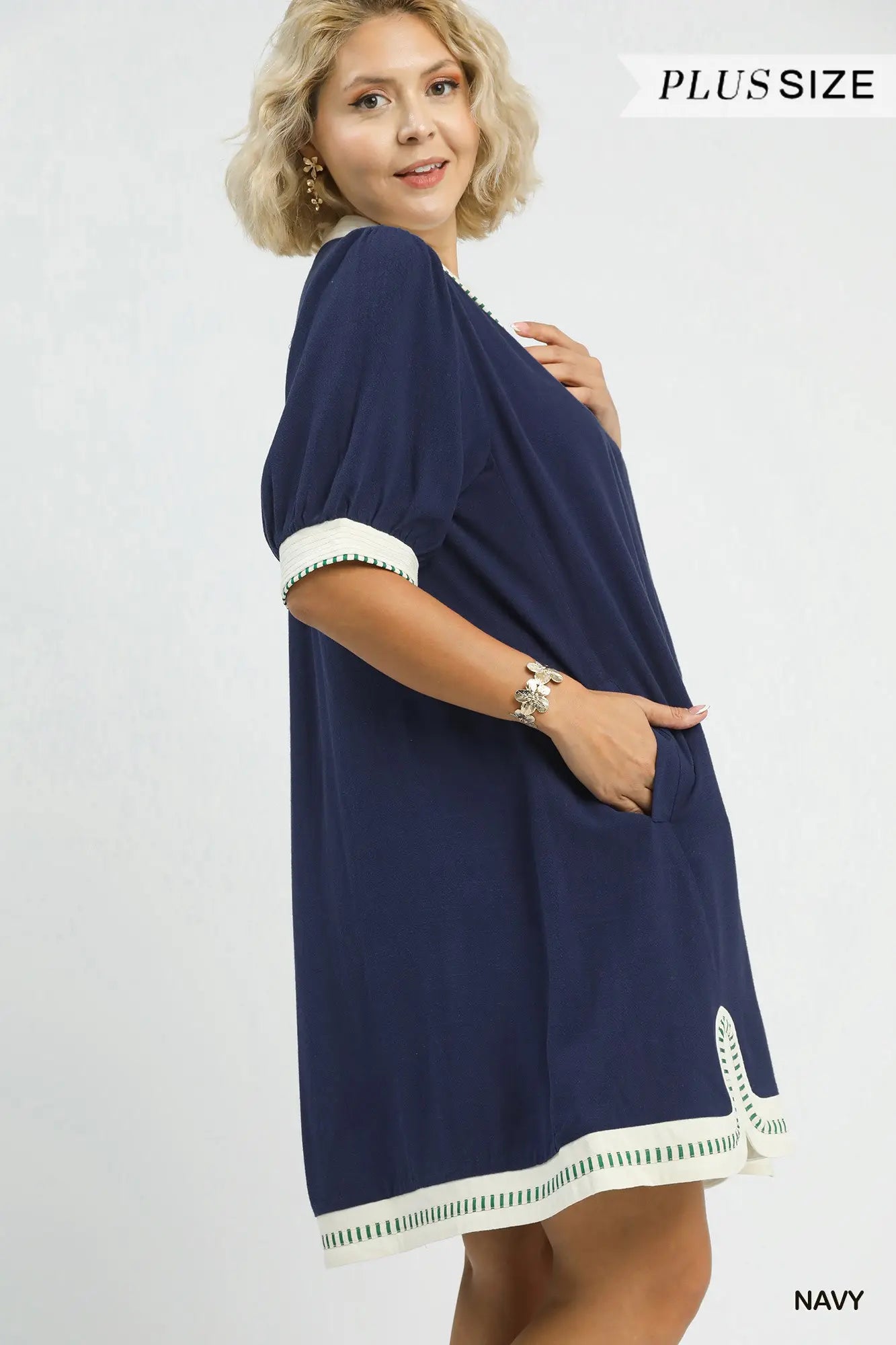 Linen Contrast Trim Midi Dress