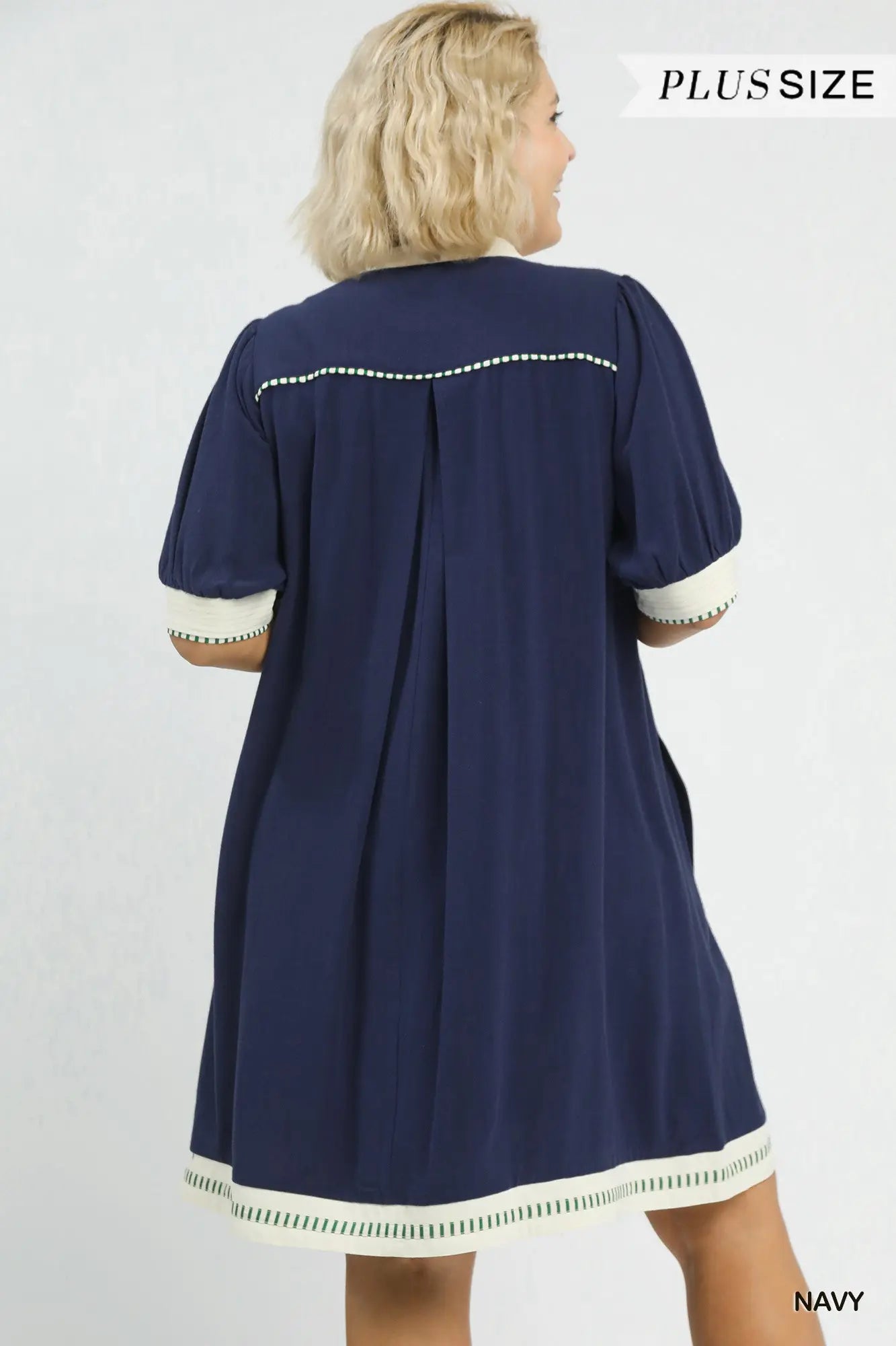 Linen Contrast Trim Midi Dress
