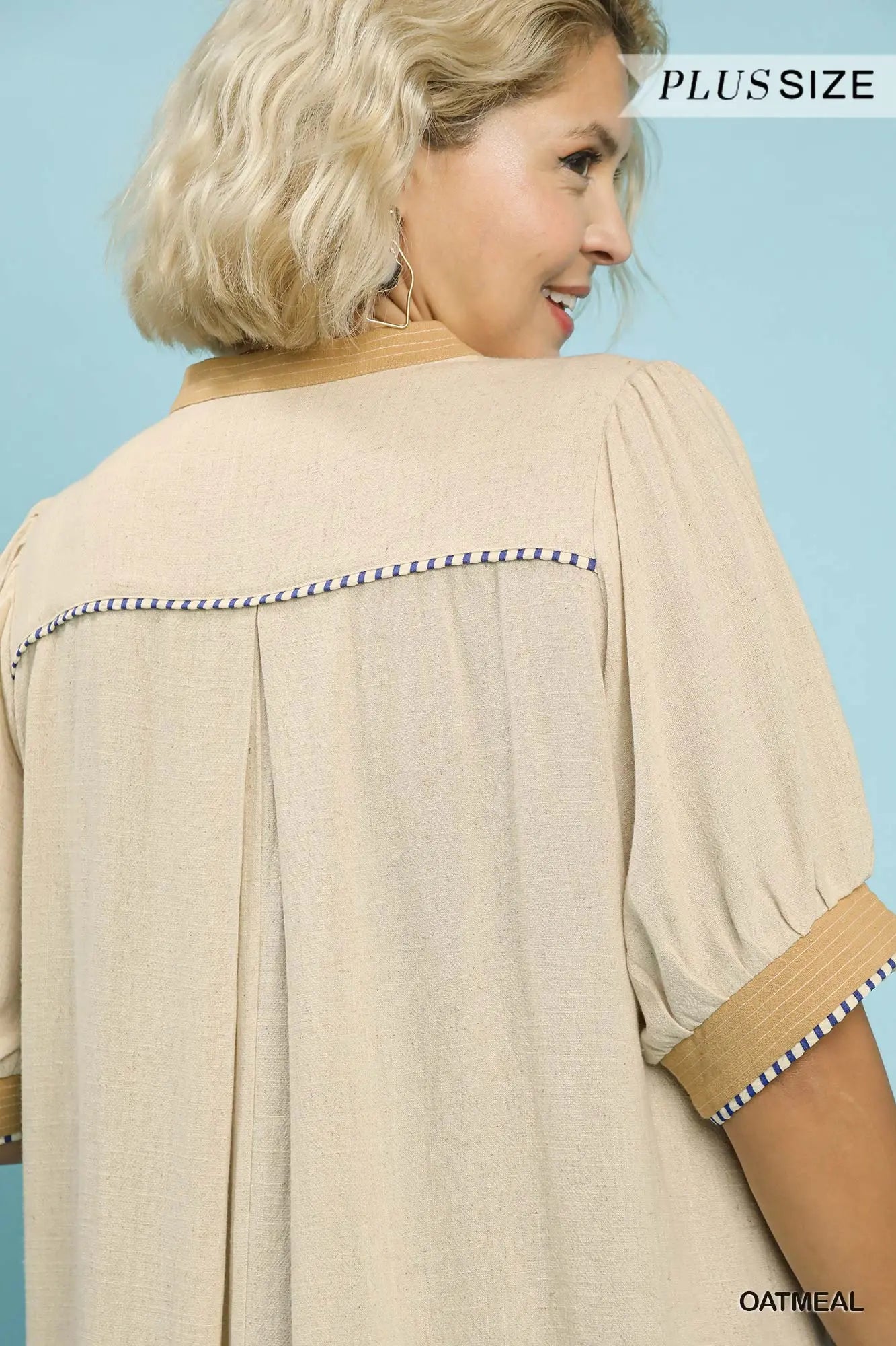 Linen Contrast Trim Midi Dress