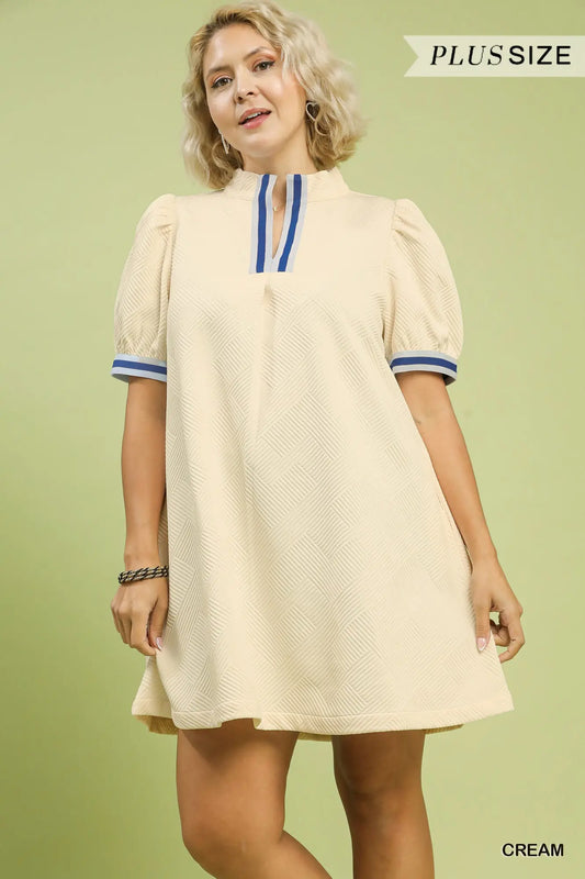 Solid Jacquard Stripe Band Mini Dress