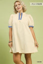 Solid Jacquard Stripe Band Mini Dress