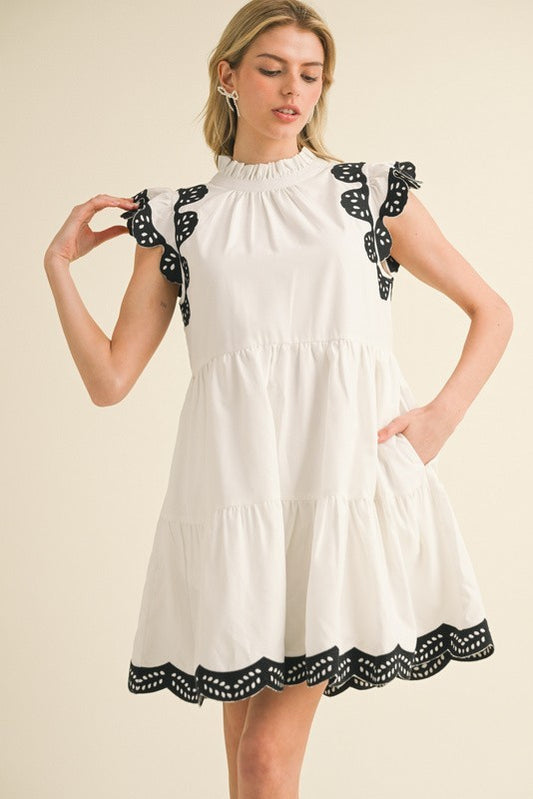 Solid Ruffly Cap Sleeves Dress