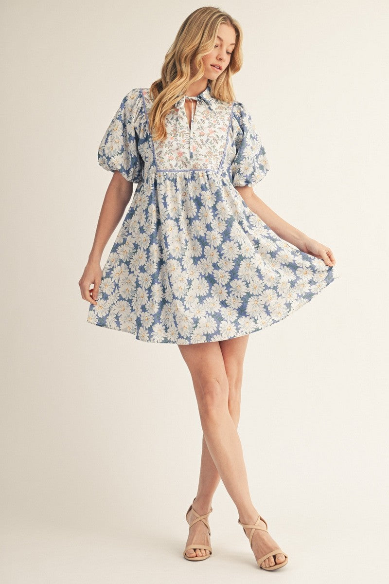 Puff Sleeves Floral Peasant Dress