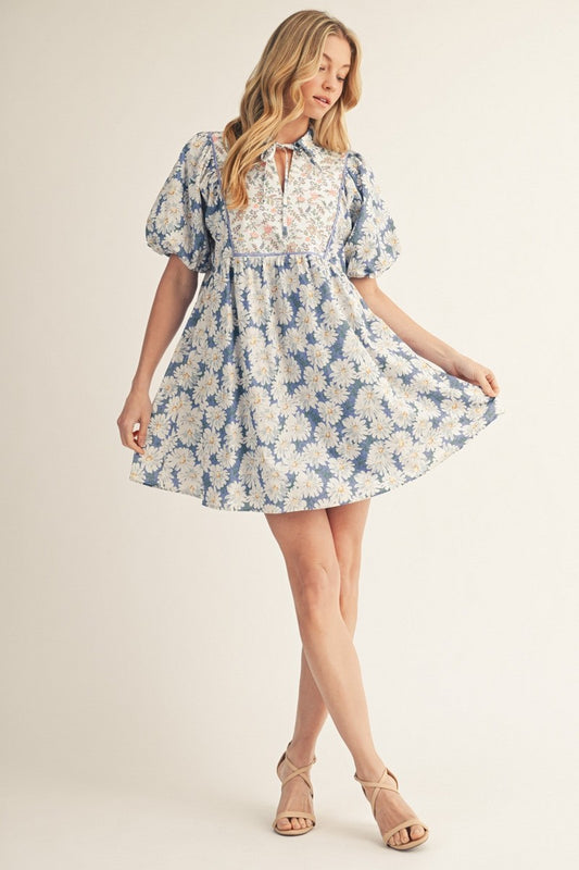 Puff Sleeves Floral Peasant Dress